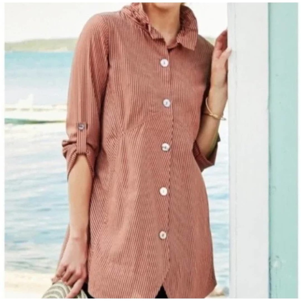 Soft Surroundings Sasha Tunic Stripe Button Up Pocket XS